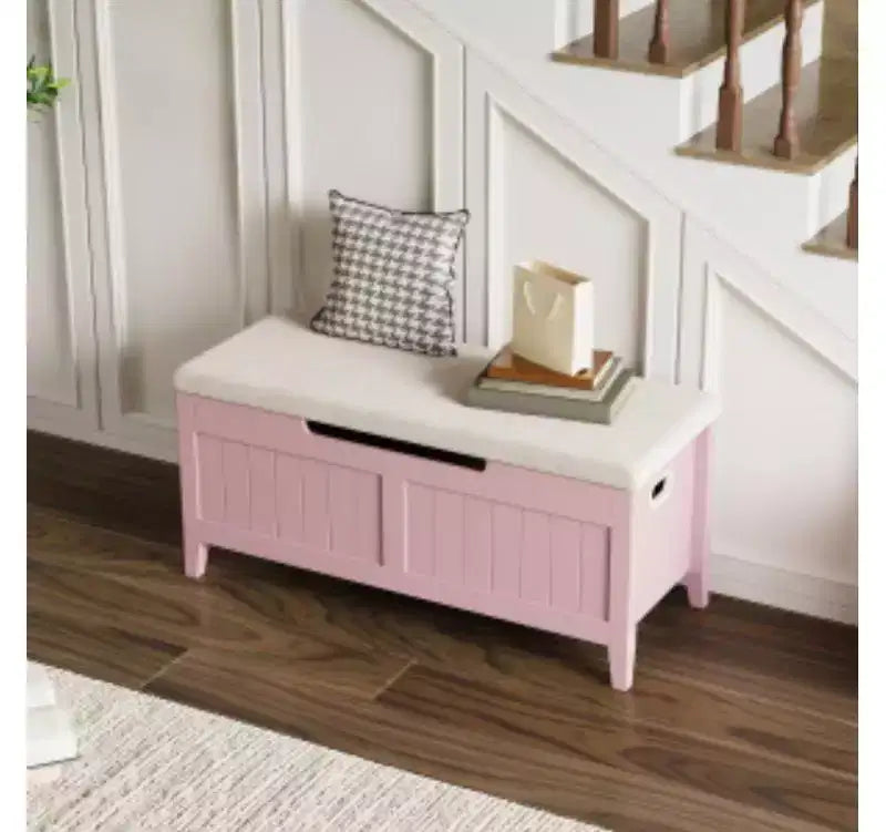 Solid Wood + Wood Panel Storage Ottoman with Solid Wood Legs,