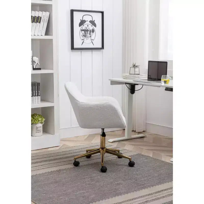 TUYOHW Fauteuil de bureau pivotant chic en tissu Teddy avec roulettes, chaise réglable en hauteur, chaise d'ordinateur chic pour bureau à domicile, meubles de maison et de bureau