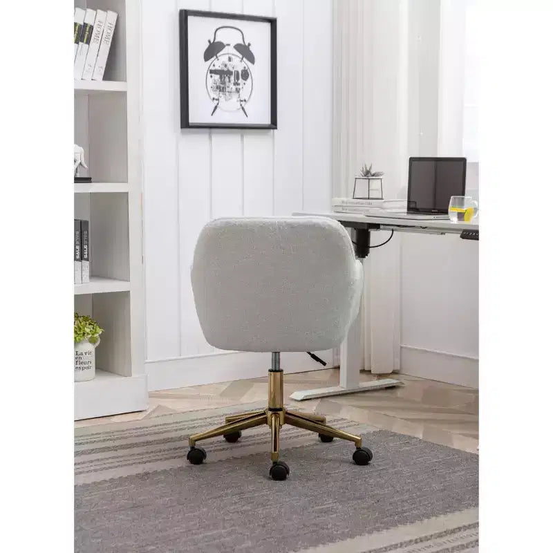 TUYOHW Fauteuil de bureau pivotant chic en tissu Teddy avec roulettes, chaise réglable en hauteur, chaise d'ordinateur chic pour bureau à domicile, meubles de maison et de bureau