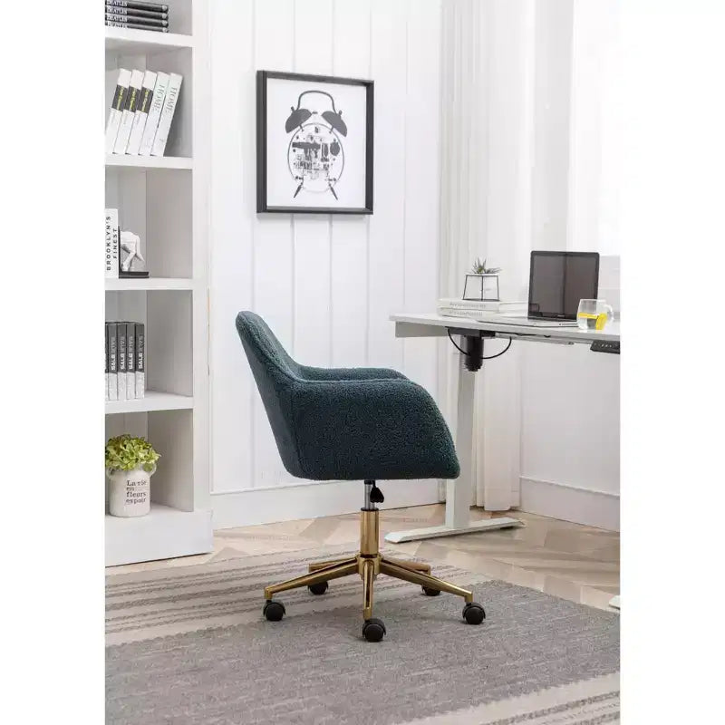 TUYOHW Fauteuil de bureau pivotant chic en tissu Teddy avec roulettes, chaise réglable en hauteur, chaise d'ordinateur chic pour bureau à domicile, meubles de maison et de bureau