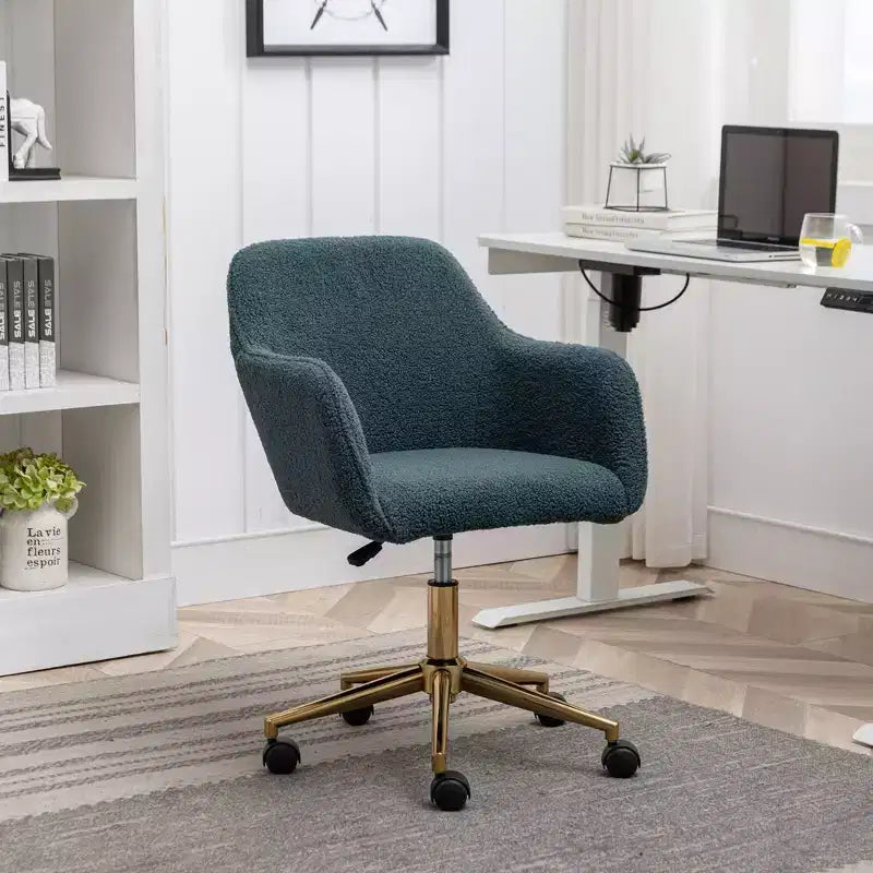 TUYOHW Fauteuil de bureau pivotant chic en tissu Teddy avec roulettes, chaise réglable en hauteur, chaise d'ordinateur chic pour bureau à domicile, meubles de maison et de bureau