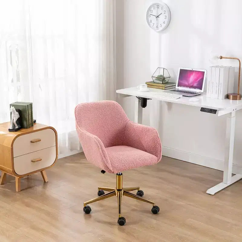 TUYOHW Fauteuil de bureau pivotant chic en tissu Teddy avec roulettes, chaise réglable en hauteur, chaise d'ordinateur chic pour bureau à domicile, meubles de maison et de bureau