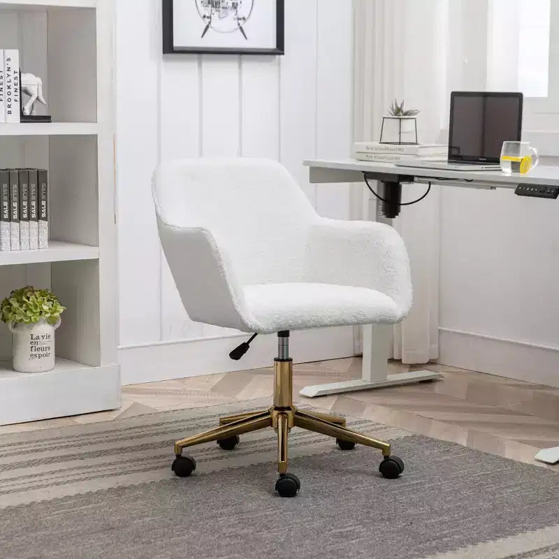 TUYOHW Chic Teddy Fabric Swivel Office Chair with Wheels,Height Adjustable Chair,Chic Computer Chair for Home Office,Home&Office Furniture