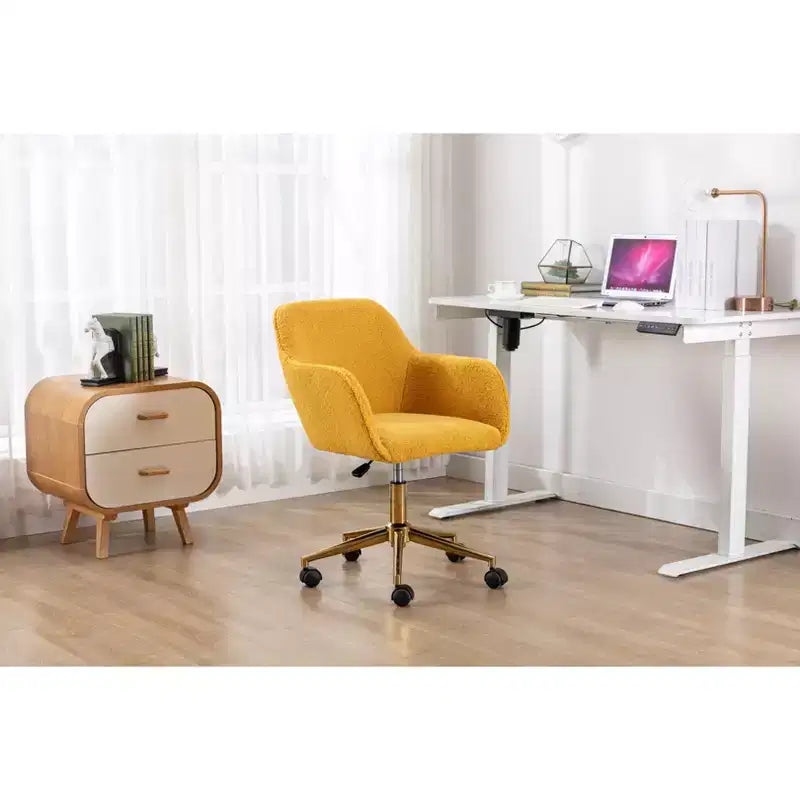 TUYOHW Fauteuil de bureau pivotant chic en tissu Teddy avec roulettes, chaise réglable en hauteur, chaise d'ordinateur chic pour bureau à domicile, meubles de maison et de bureau