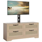 Mobile TV in Rattan con Supporto, Cassettiera a 4 cassetti, Centro di Intrattenimento per TV fino a 70 Pollici, Mobile Porta TV Rustico in Legno per Soggiorno e Camera da Letto