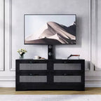 Rattan TV Stand with Mount  4-Drawer Dresser Entertainment Center for TVs up to 70 Inch, Farmhouse Wooden Media Console for Living Room & Bedroom