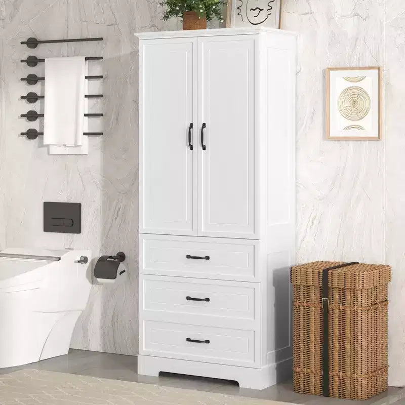Bathroom Storage Cabinet, Freestanding Cabinet with Adjustable Shelf, 2 Drawers and 2 Doors for Bathroom, Home Office, Kitchen, Living Room, Bedroom