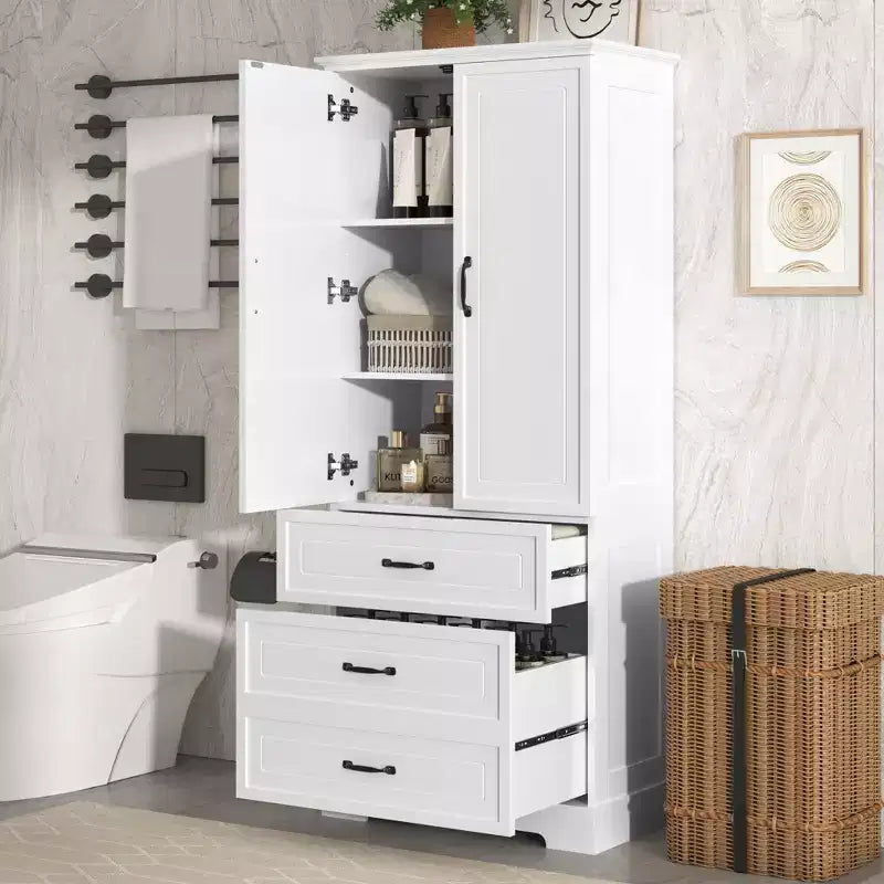 Mobiletto da bagno, armadietto da terra con ripiano regolabile, 2 cassetti e 2 ante per bagno, ufficio, cucina, soggiorno, camera da letto