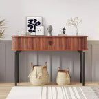 COZONY Console cannelée avec rangement, Table de canapé en bois avec porte coulissante pour salon, couloir