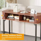 COZONY Console cannelée avec rangement, Table de canapé en bois avec porte coulissante pour salon, couloir