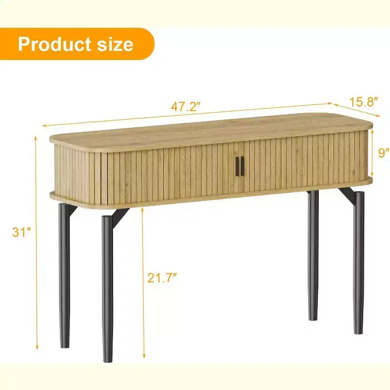 COZONY Console cannelée avec rangement, Table de canapé en bois avec porte coulissante pour salon, couloir