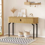 COZONY Console cannelée avec rangement, Table de canapé en bois avec porte coulissante pour salon, couloir