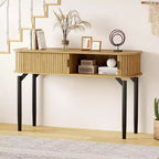 COZONY Console cannelée avec rangement, Table de canapé en bois avec porte coulissante pour salon, couloir