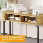 COZONY Console cannelée avec rangement, Table de canapé en bois avec porte coulissante pour salon, couloir