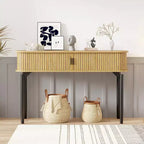 COZONY Console cannelée avec rangement, Table de canapé en bois avec porte coulissante pour salon, couloir