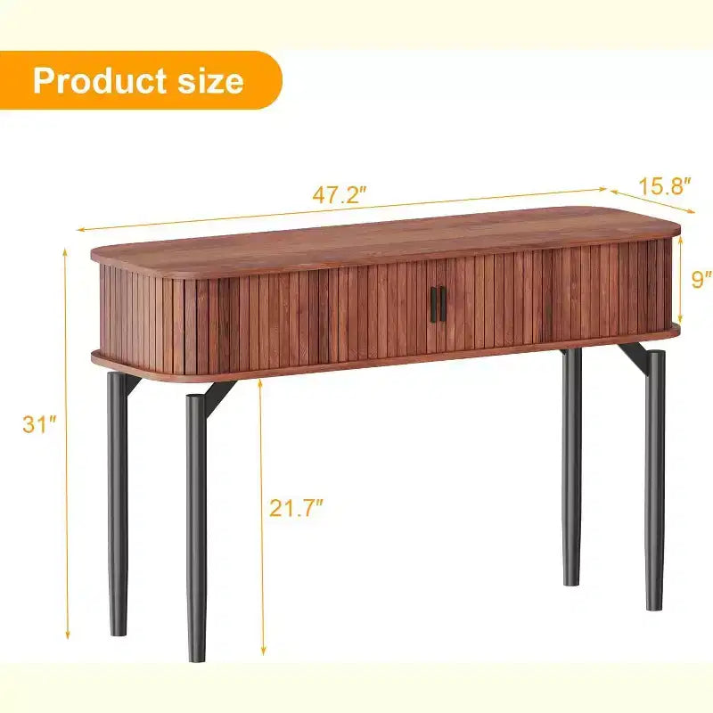 COZONY Console cannelée avec rangement, Table de canapé en bois avec porte coulissante pour salon, couloir