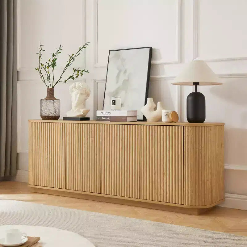 JVNOXK Wavy Wood Grain Sideboard, Vertical Stripes, TV Cabinet, Suitable for Bedroom/Entrance Hall. Natural Wood , 64W  15D  24H