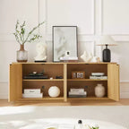 JVNOXK Buffet effet ondulé en grain de bois, rayures verticales, meuble TV, convient pour chambre/entrée. Bois naturel, 64L 15P 24H