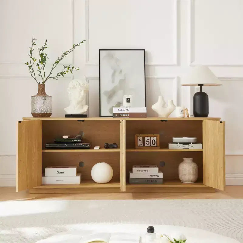 JVNOXK Buffet effet ondulé en grain de bois, rayures verticales, meuble TV, convient pour chambre/entrée. Bois naturel, 64L 15P 24H