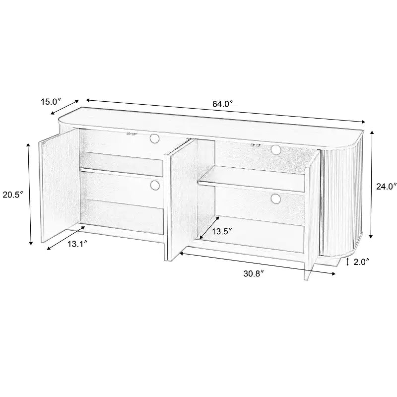 JVNOXK Buffet effet ondulé en grain de bois, rayures verticales, meuble TV, convient pour chambre/entrée. Bois naturel, 64L 15P 24H