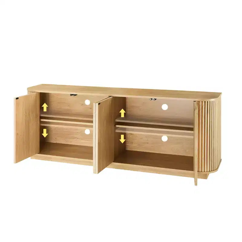 JVNOXK Buffet effet ondulé en grain de bois, rayures verticales, meuble TV, convient pour chambre/entrée. Bois naturel, 64L 15P 24H