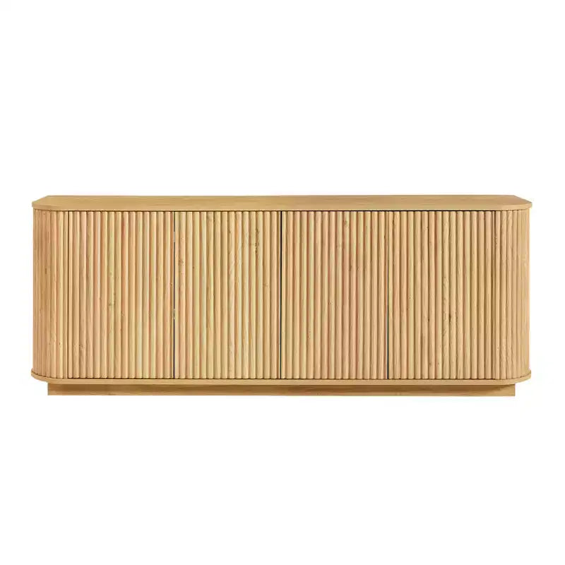 JVNOXK Buffet effet ondulé en grain de bois, rayures verticales, meuble TV, convient pour chambre/entrée. Bois naturel, 64L 15P 24H