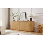 JVNOXK Buffet effet ondulé en grain de bois, rayures verticales, meuble TV, convient pour chambre/entrée. Bois naturel, 64L 15P 24H
