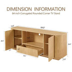 JVNOXK Consolle TV a onda da 64 pollici, credenza ad angolo arrotondato, mobile contenitore, mobile a righe verticali in legno, finitura naturale, per sala da pranzo e soggiorno