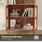 TUYOHW Libreria Alta con Ante in Rattan, Mobile Contenitore Autoportante a 5 Ripiani, Scaffale per Soggiorno, Camera da Letto, Ufficio