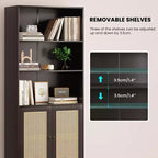TUYOHW Libreria Alta con Ante in Rattan, Mobile Contenitore Autoportante a 5 Ripiani, Scaffale per Soggiorno, Camera da Letto, Ufficio