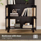 TUYOHW Libreria Alta con Ante in Rattan, Mobile Contenitore Autoportante a 5 Ripiani, Scaffale per Soggiorno, Camera da Letto, Ufficio