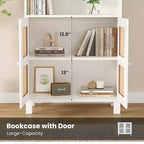 TUYOHW Libreria Alta con Ante in Rattan, Mobile Contenitore Autoportante a 5 Ripiani, Scaffale per Soggiorno, Camera da Letto, Ufficio