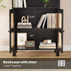 TUYOHW Libreria Alta con Ante in Rattan, Mobile Contenitore Autoportante a 5 Ripiani, Scaffale per Soggiorno, Camera da Letto, Ufficio