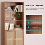 TUYOHW Libreria Alta con Ante in Rattan, Mobile Contenitore Autoportante a 5 Ripiani, Scaffale per Soggiorno, Camera da Letto, Ufficio