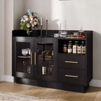 Wine Bar Cabinet with Glass Doors & Storage Drawers - Versatile Home Bar Furniture for Kitchen, Dining Room, Office, Game Room