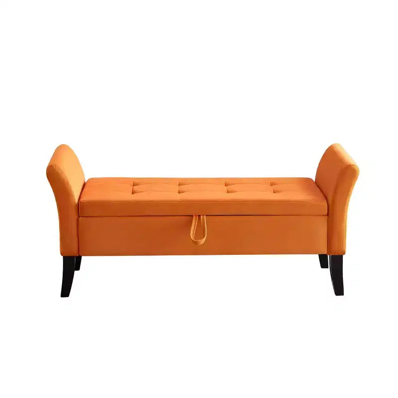 MAYEERTY Banc de rangement en velours, banc capitonné avec pieds en bois massif, ottoman multi-usage pour chambre à coucher, salon, couloir, gris