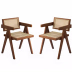 TUYOHW 1/2 PCS Dining Chairs with Armrests & Open Backrest,Rattan Kitchen Chairs with Rubber Wood Frame,Accent Chairs for Dining Room,Living Room
