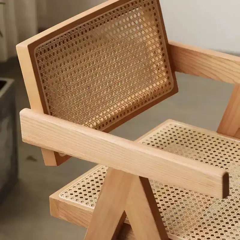 TUYOHW 1/2 Chaises de Salle à Manger avec Accoudoirs et Dossier Ouvert, Chaises de Cuisine en Rotin avec Cadre en Bois d'Hévéa, Chaises d'Appoint pour Salle à Manger, Salon