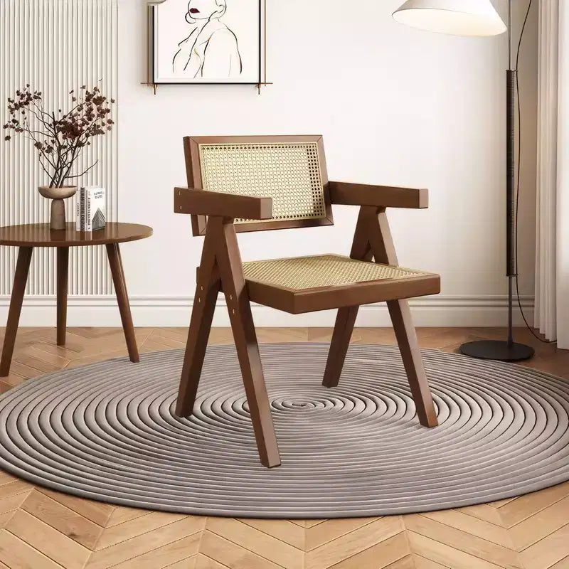 TUYOHW 1/2 Chaises de Salle à Manger avec Accoudoirs et Dossier Ouvert, Chaises de Cuisine en Rotin avec Cadre en Bois d'Hévéa, Chaises d'Appoint pour Salle à Manger, Salon