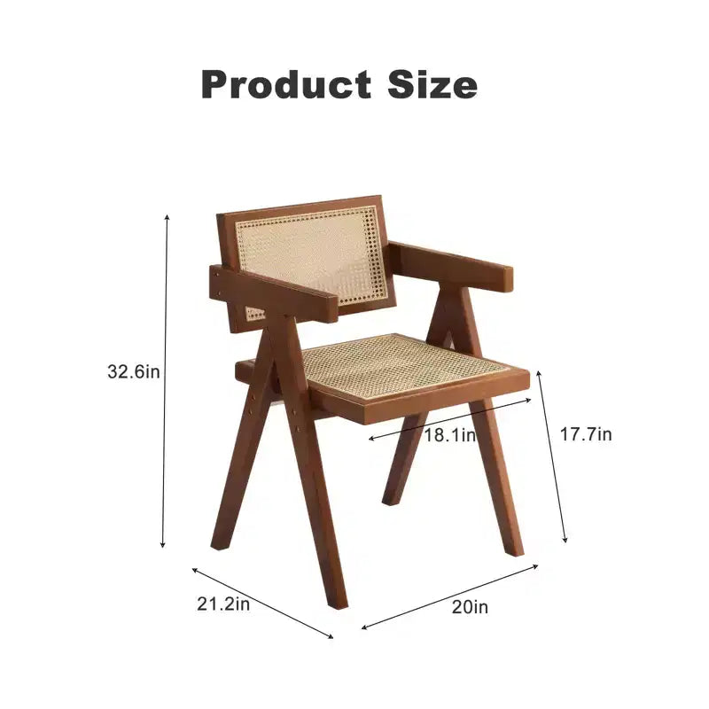 TUYOHW 1/2 Chaises de Salle à Manger avec Accoudoirs et Dossier Ouvert, Chaises de Cuisine en Rotin avec Cadre en Bois d'Hévéa, Chaises d'Appoint pour Salle à Manger, Salon