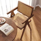 TUYOHW 1/2 Chaises de Salle à Manger avec Accoudoirs et Dossier Ouvert, Chaises de Cuisine en Rotin avec Cadre en Bois d'Hévéa, Chaises d'Appoint pour Salle à Manger, Salon