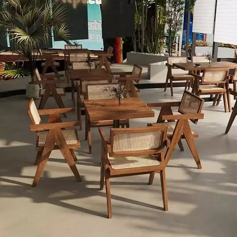 TUYOHW 1/2 Chaises de Salle à Manger avec Accoudoirs et Dossier Ouvert, Chaises de Cuisine en Rotin avec Cadre en Bois d'Hévéa, Chaises d'Appoint pour Salle à Manger, Salon