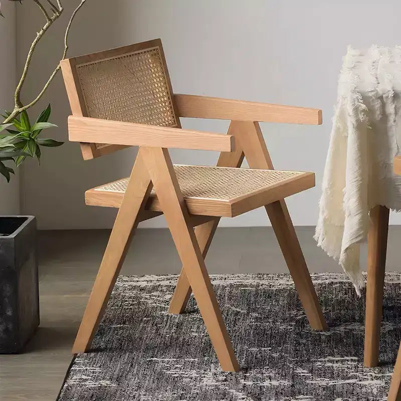 TUYOHW 1/2 Chaises de Salle à Manger avec Accoudoirs et Dossier Ouvert, Chaises de Cuisine en Rotin avec Cadre en Bois d'Hévéa, Chaises d'Appoint pour Salle à Manger, Salon
