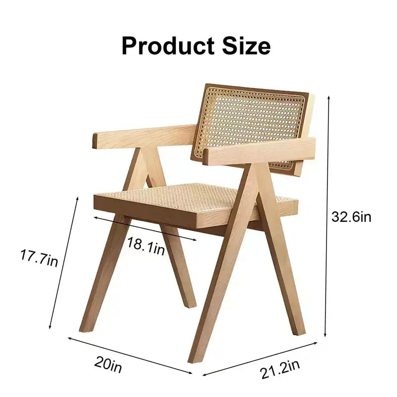 TUYOHW 1/2 Chaises de Salle à Manger avec Accoudoirs et Dossier Ouvert, Chaises de Cuisine en Rotin avec Cadre en Bois d'Hévéa, Chaises d'Appoint pour Salle à Manger, Salon