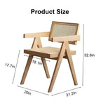TUYOHW 1/2 Chaises de Salle à Manger avec Accoudoirs et Dossier Ouvert, Chaises de Cuisine en Rotin avec Cadre en Bois d'Hévéa, Chaises d'Appoint pour Salle à Manger, Salon