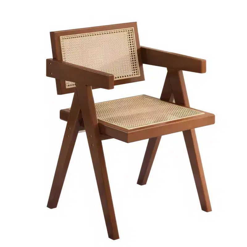 TUYOHW 1/2 Chaises de Salle à Manger avec Accoudoirs et Dossier Ouvert, Chaises de Cuisine en Rotin avec Cadre en Bois d'Hévéa, Chaises d'Appoint pour Salle à Manger, Salon
