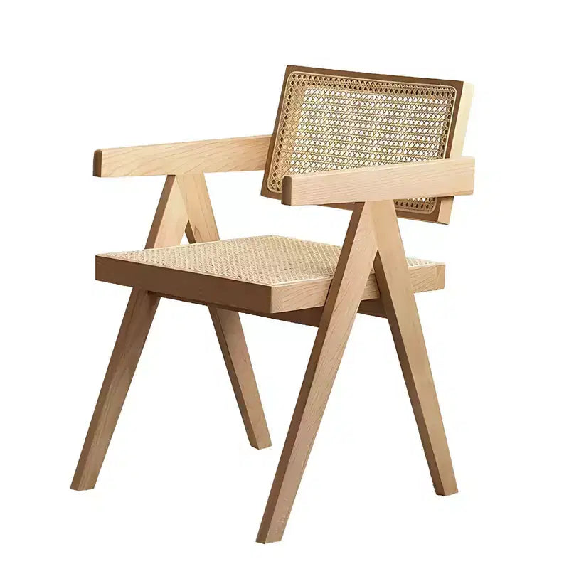TUYOHW 1/2 Chaises de Salle à Manger avec Accoudoirs et Dossier Ouvert, Chaises de Cuisine en Rotin avec Cadre en Bois d'Hévéa, Chaises d'Appoint pour Salle à Manger, Salon