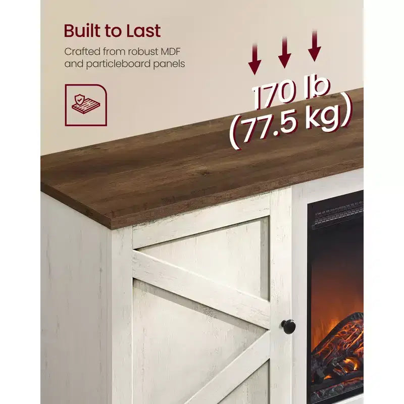 Meuble TV VASAGLE pour téléviseurs jusqu'à 80 pouces, cheminée électrique de 18 pouces avec télécommande, console multimédia, blanc rustique et marron miel