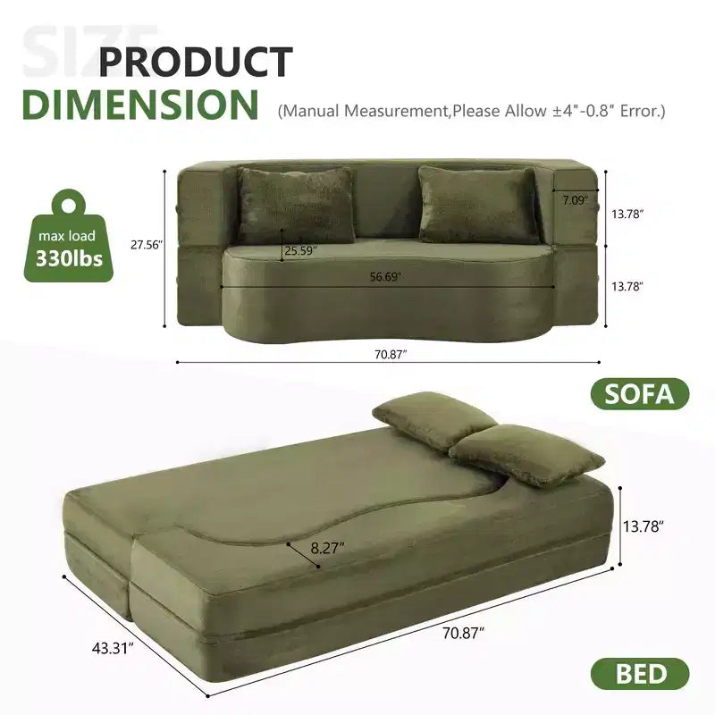 Canapé-lit pliable MAYEERTY taille Queen, Futon en peluche Canapé en mousse haute densité Canapé-lit convertible au sol pour Salon Chambre d'amis Chambre à coucher