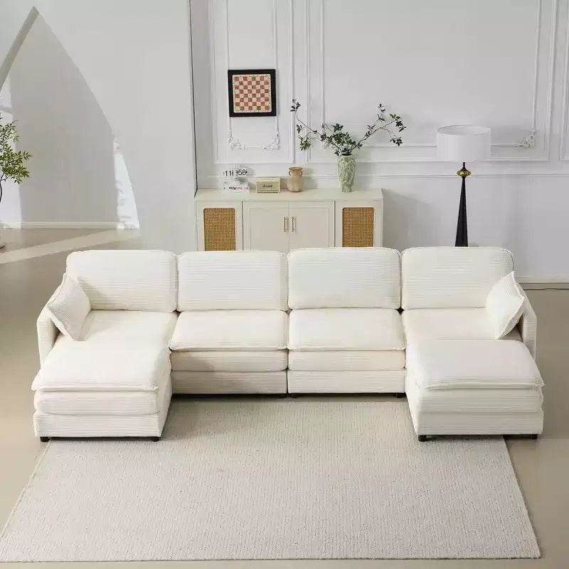 MAYEERTY 54-Inch Plush Cloud Modular Sofa, Single with Ottoman, Beige Chenille Cushion & Pillow, Compact for Home
